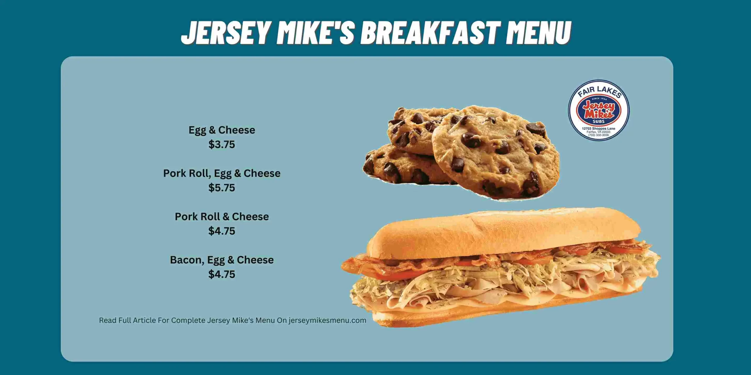 Jersey Mike Breakfast Menu