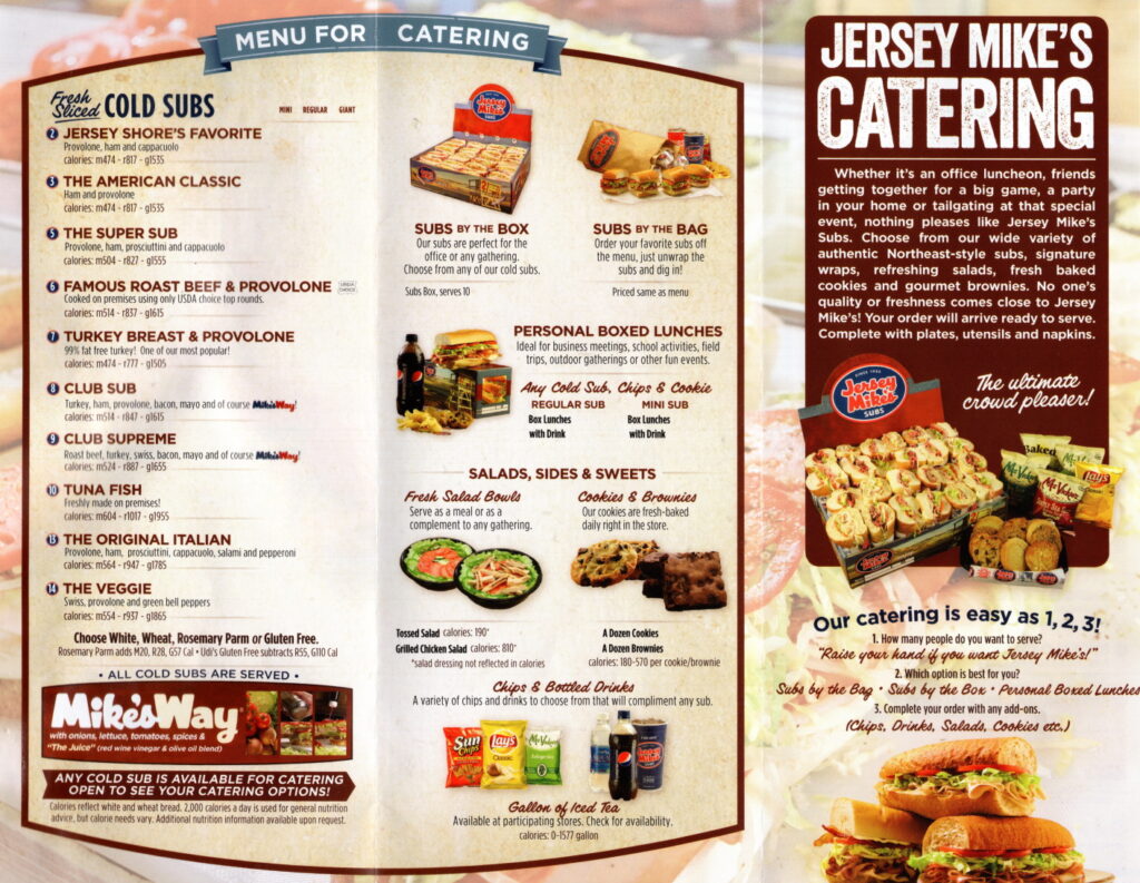 Jersey Mike Catering Menu With Prices